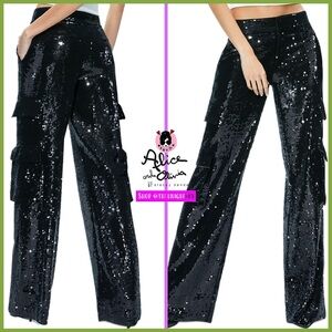 Alice + Olivia Hayes Black Sequin Cargo Pants